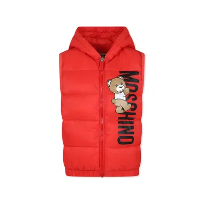 Moschino Kids' Teddy Bear-print Padded Gilet In Red