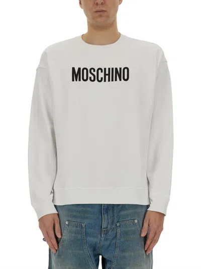 Moschino Regular Fit Cotton Sweatshirt With Bold Logo In White