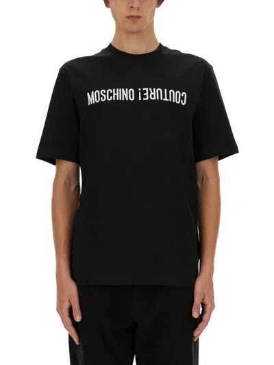 Moschino Cotton Logo T-shirt Crew Neck In Black