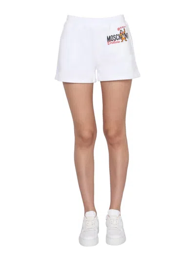 Moschino Relaxed Fit Cotton Shorts In White