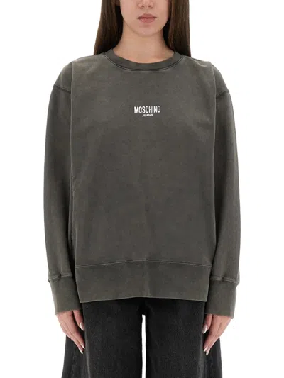 MOSCHINO RELAXED FIT COTTON SWEATSHIRT WITH FRONT LOGO