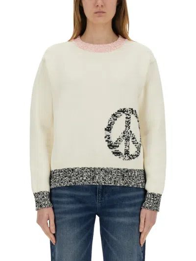 Moschino Relaxed Fit Sweater With Unique Inlay Pattern In Neutrals