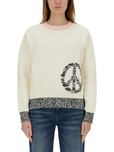 Moschino Relaxed Fit Sweater With Unique Inlay Pattern In White
