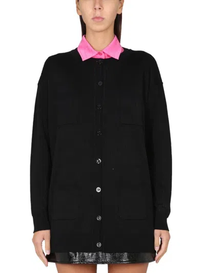 Moschino Relaxed Fit Virgin Wool Cardigan In Black