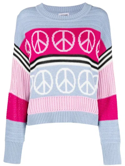 Moschino Relaxed Fit Wool Blend Sweater In Multi