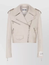 MOSCHINO RHINESTONE EMBELLISHED CROPPED SHEEPSKIN BLAZER