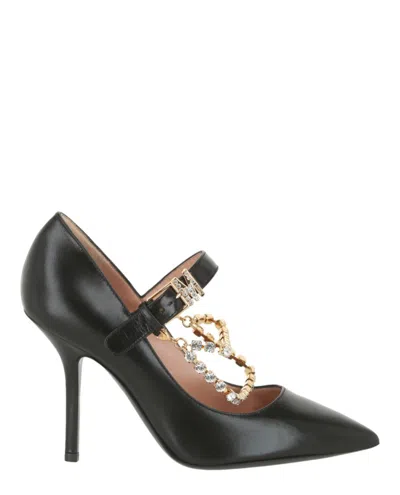 Moschino Rhinestone-embellished Leather Pumps In Black