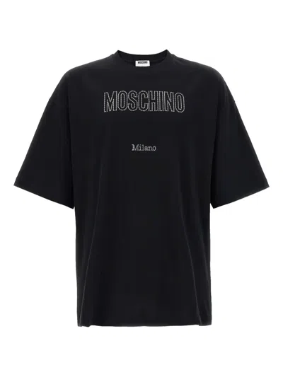 Moschino Crystal Logo Crew Neck T-shirt With Short Sleeves In Blue