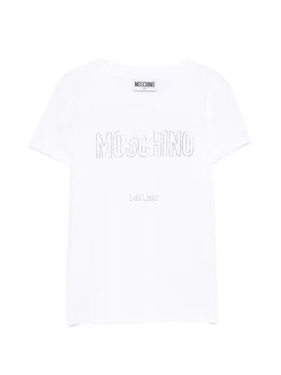 Moschino Kids' Rhinestone-embellished T-shirt In White