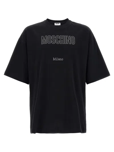 Moschino Crystal Logo Crew Neck T-shirt With Short Sleeves In Black