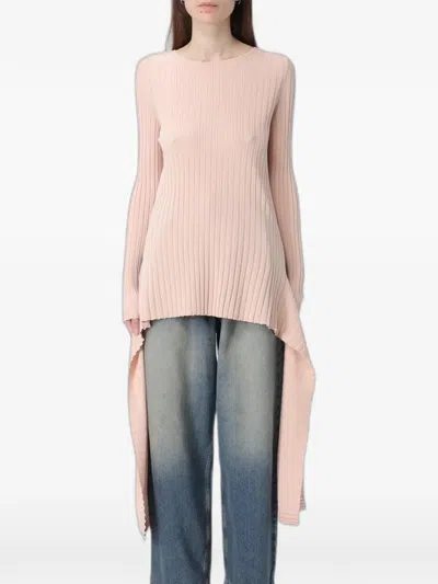 Moschino Ribbed Asymmetric Sweater In Pink