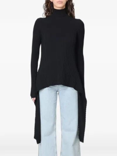 Moschino Ribbed Asymmetric-hem Sweater In Black