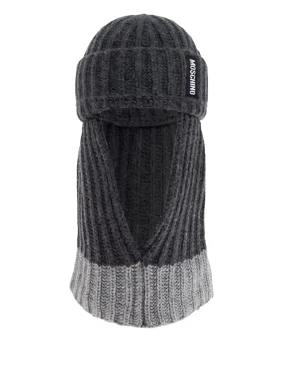 Moschino Ribbed Balaclava Hat In Gray