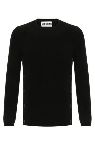 Moschino Ribbed Black Wool Knitwear With Decorative Button Accents