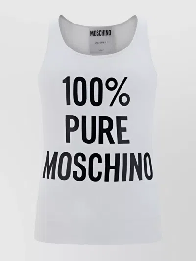 MOSCHINO RIBBED COTTON CREW NECK GRAPHIC TOP