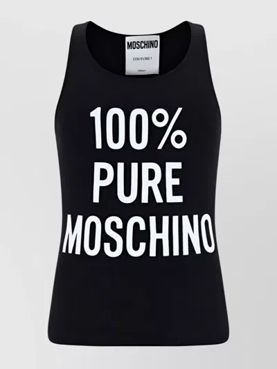 Moschino Ribbed Cotton Graphic Print Top In Black