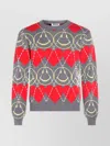 Moschino Ribbed Crewneck Sweater Graphic Pattern In Gray