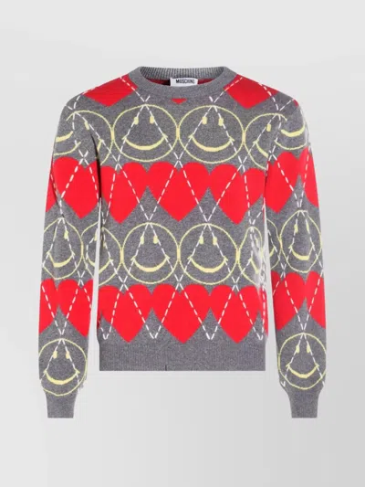 MOSCHINO RIBBED CREWNECK SWEATER GRAPHIC PATTERN
