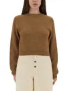 Moschino Ribbed Cropped Sweater With Fitted Silhouette In Brown