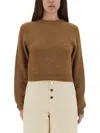 Moschino Ribbed Cropped Sweater With Fitted Silhouette In Brown