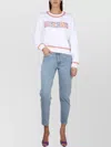 Moschino Fantasy Print White Crochet Details Cotton Sweatshirt