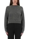Moschino Ribbed Grey Cropped Sweater With Frayed Hem In Gray