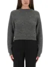 Moschino Ribbed Grey Cropped Sweater With Frayed Hem In Gray