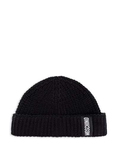 Moschino Ribbed-knit Beanie In Black