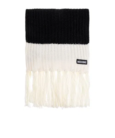 MOSCHINO RIBBED-KNIT FRINGE SCARF