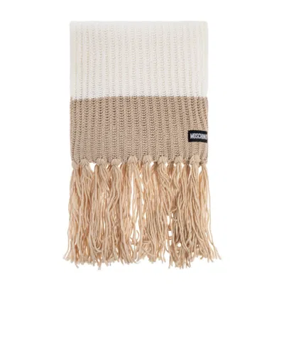 MOSCHINO RIBBED-KNIT FRINGED SCARF