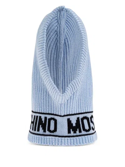 Moschino Ribbed-knit Logo Balaclava In Blue