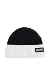 Moschino Ribbed-knit Logo-detail Beanie In Black