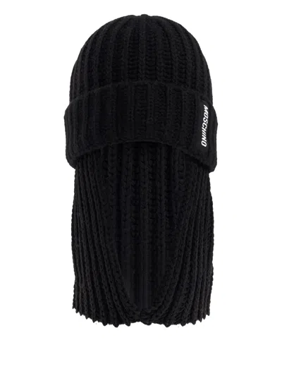 Moschino Ribbed-knit Wool Balaclava In Black