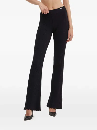 Moschino Ribbed Scalloped Leggings In Black