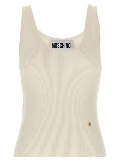 Moschino Ribbed Silk-blend Tank Top In Cream