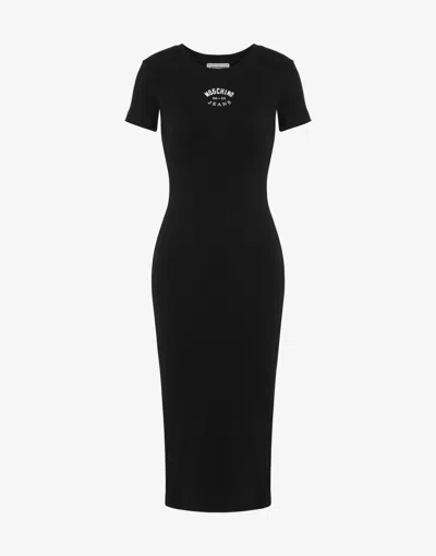 Moschino Ribbed Stretch Cotton Dress In Black
