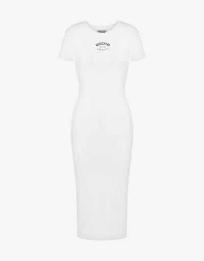Moschino Ribbed Stretch Cotton Dress In White