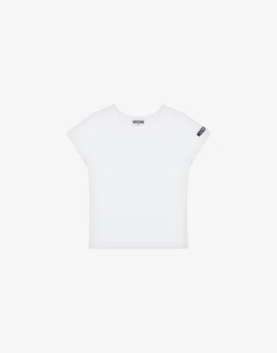 Moschino Ribbed T-shirt Logo Embroidery In White