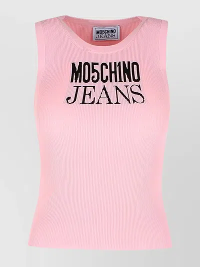 Moschino Ribbed Texture Crew Neck Tank Top In Pink