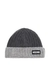 Moschino Ribbed Wool Beanie In Gray