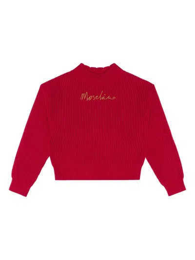 Moschino Kids' Ribbed Wool Sweater In Red