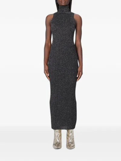 Moschino Ribbed-knit Maxi Dress In Gray