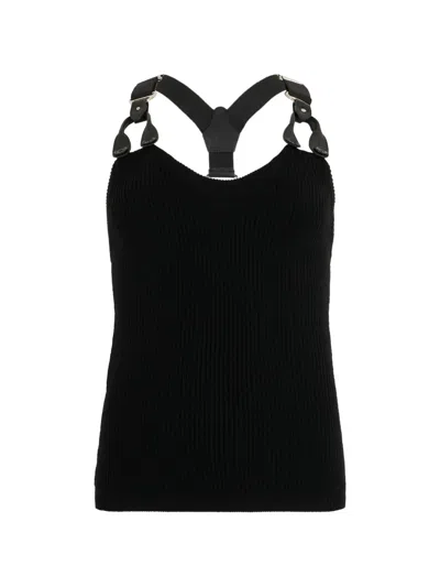 Moschino Ribbed-knit Tank Top In Black