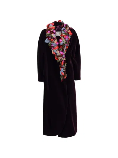 Pre-owned Moschino Ribbon-embellished Velvet Coat In Purple