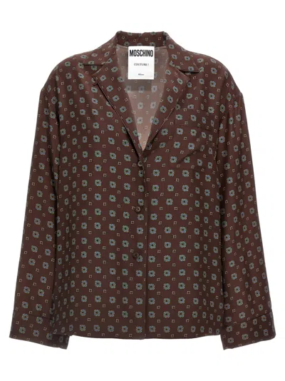 Moschino Richly Patterned Silk Shirt With Button Closure In Brown
