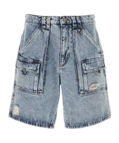 Moschino Ripped Cargo Denim Shorts In Navy