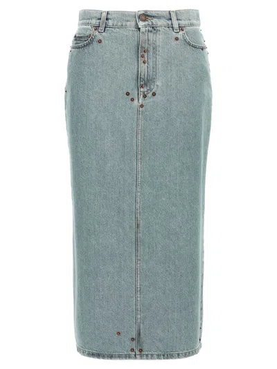 MOSCHINO RIVETS DENIM SKIRT WITH ALL-OVER METAL DETAILS