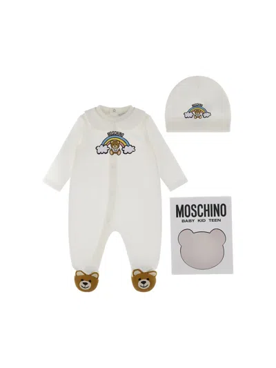 Moschino Babies' Romper Set With Hat In White