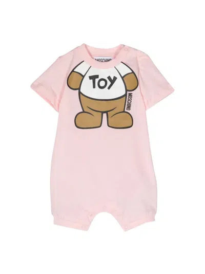 Moschino Pink Romper For Baby Girl With Teddy Bear