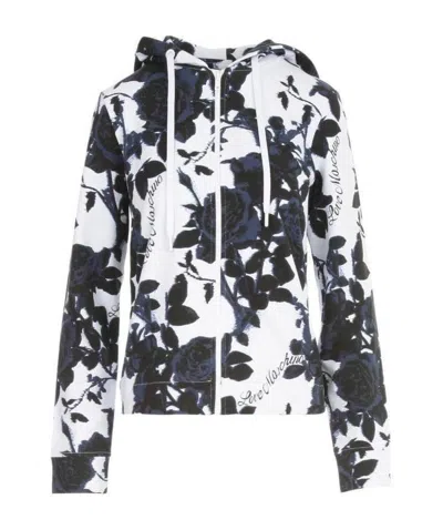 Moschino Rose-print Zip-up Hoodie In White